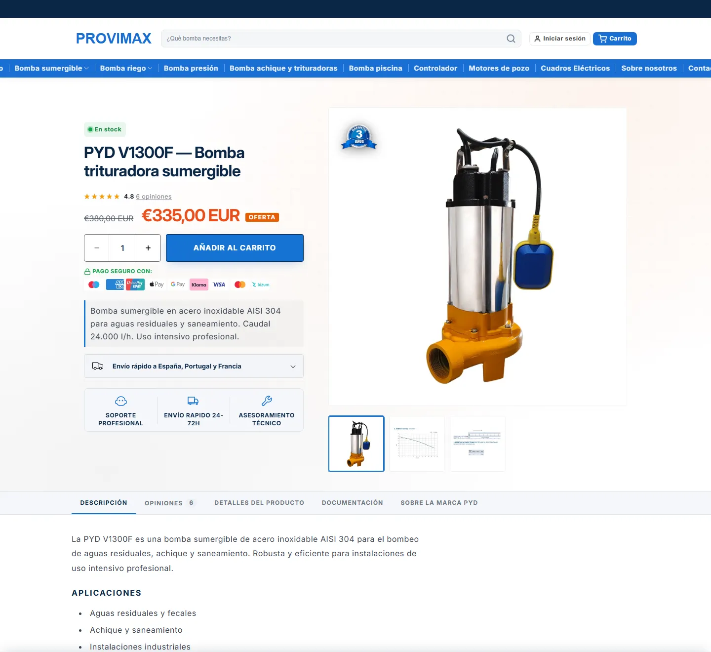 Product page of the Provimax website