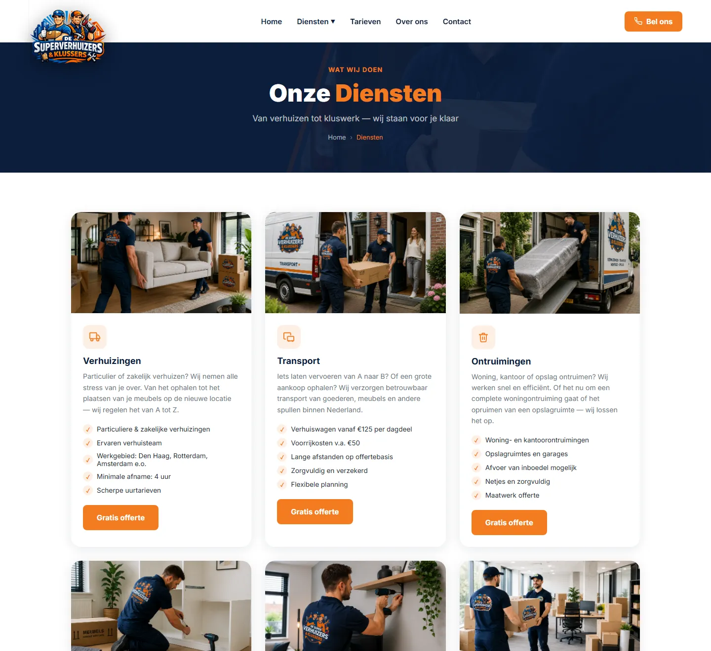Services page of the De Super Verhuizers & Klussers website