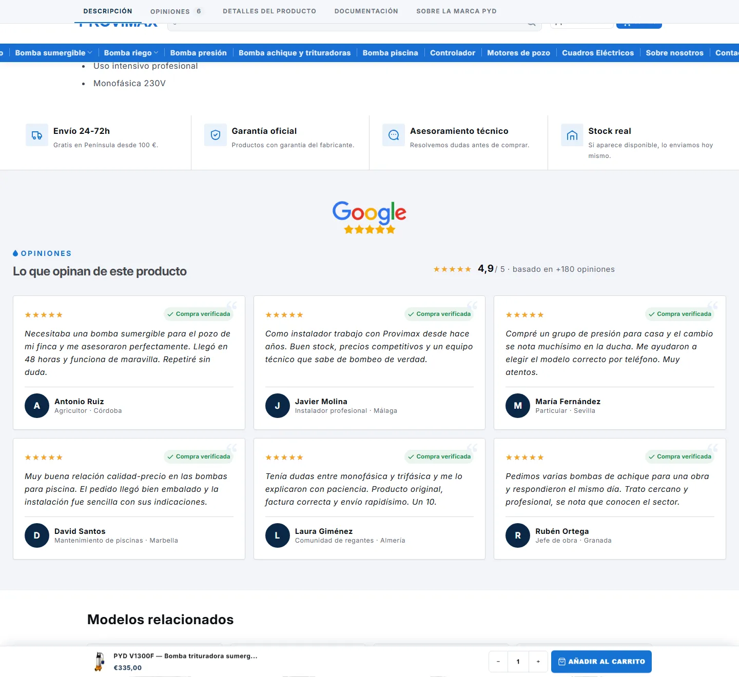 Product page, details of the Provimax website