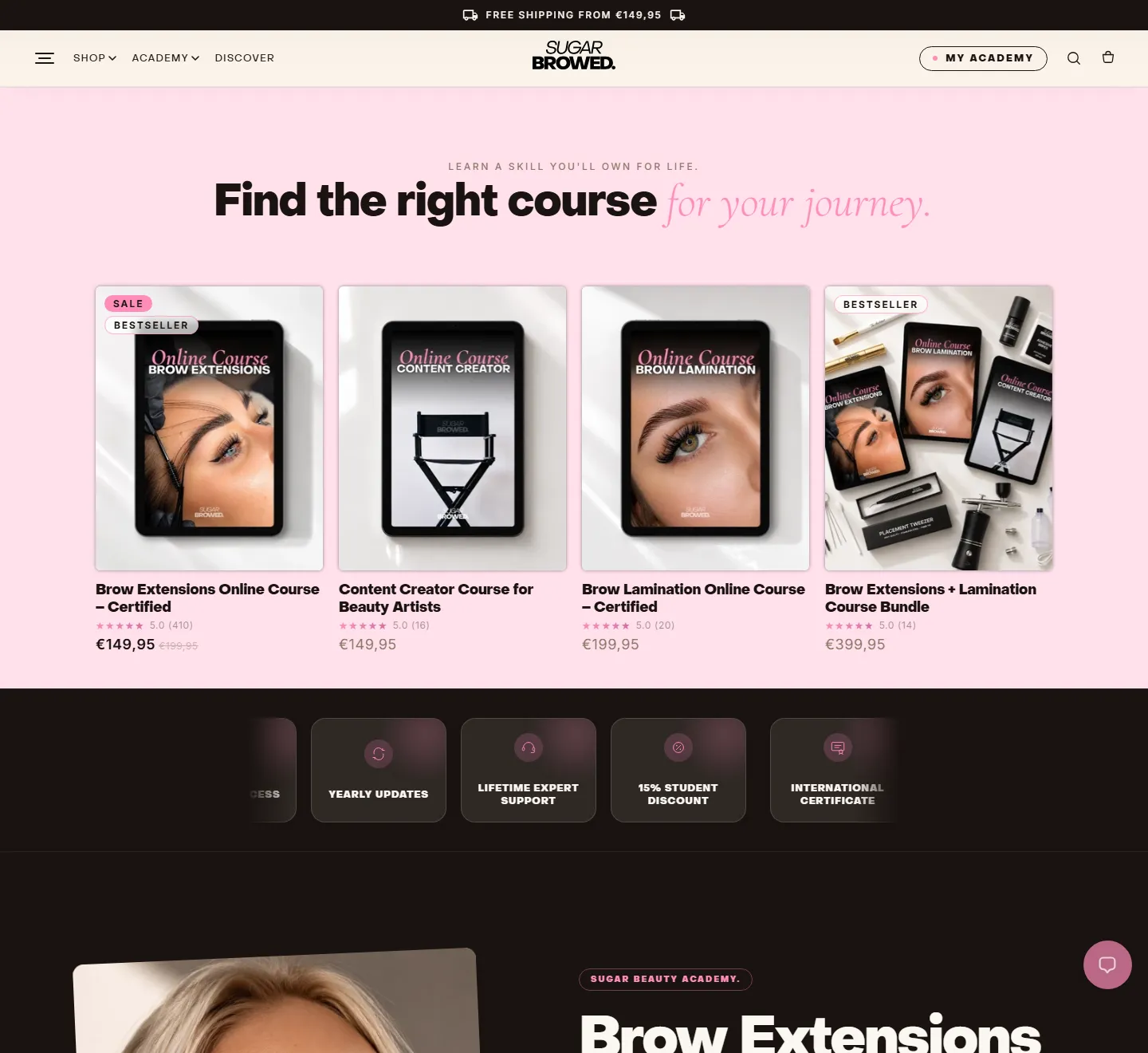Product catalogue of the Sugar Browed website