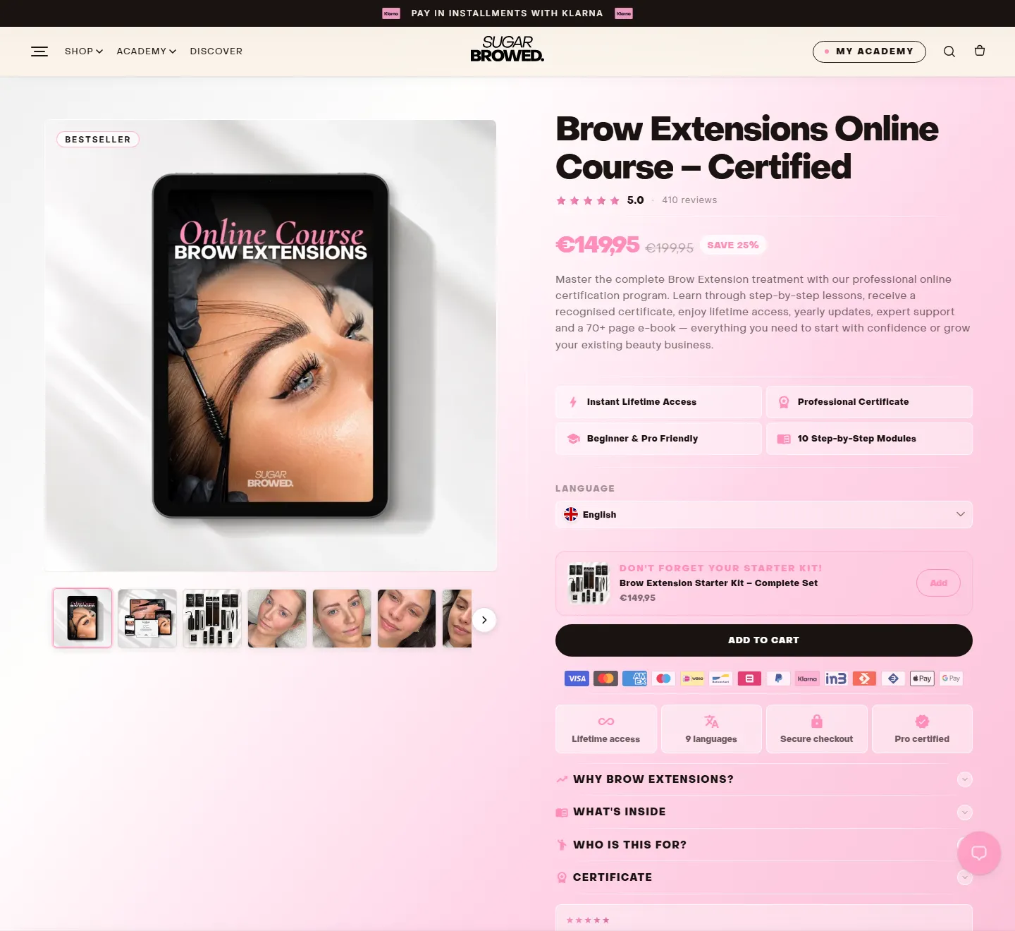 Product page of the Sugar Browed website