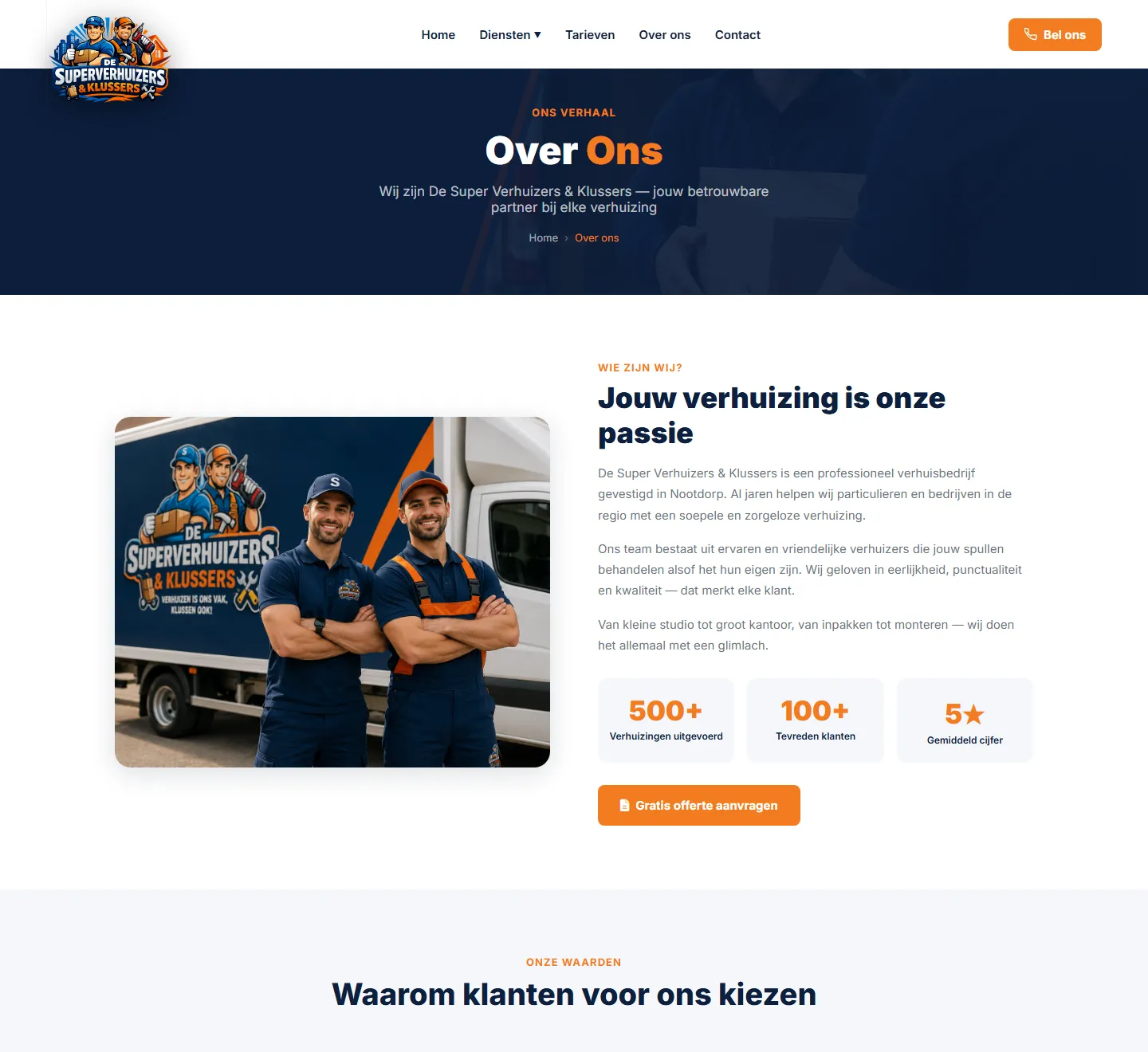 “About us” page of the De Super Verhuizers & Klussers website