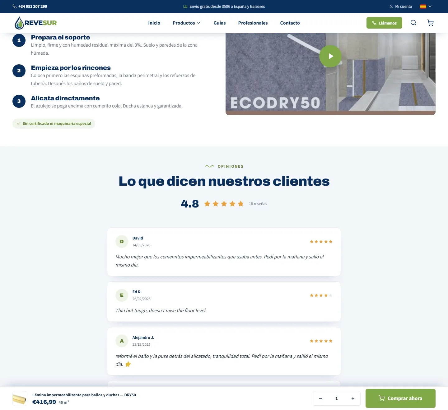 Product page, more information of the Revesur website