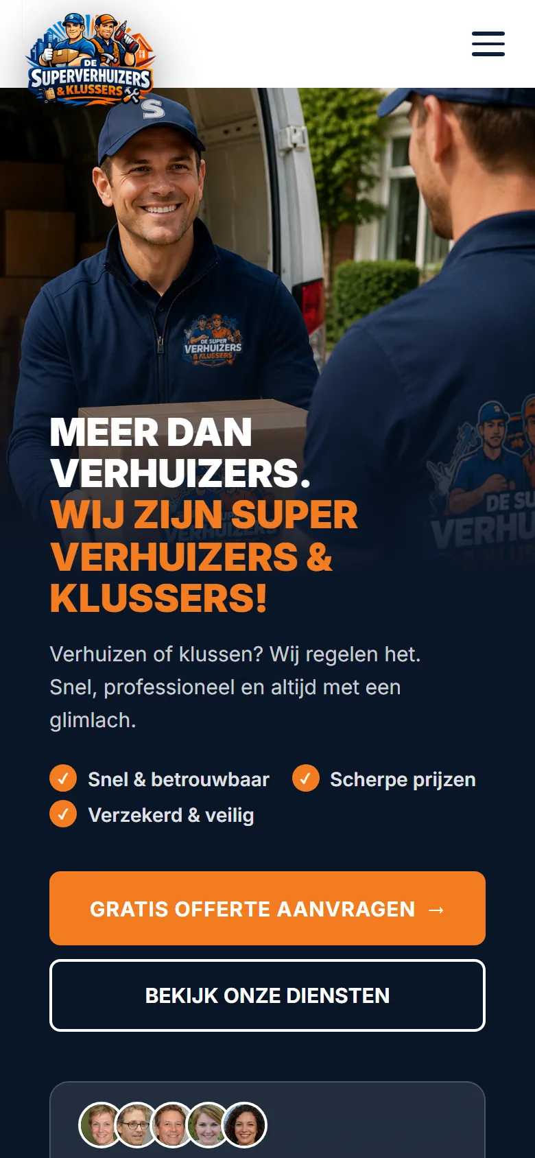 Home page of the De Super Verhuizers & Klussers website on a phone