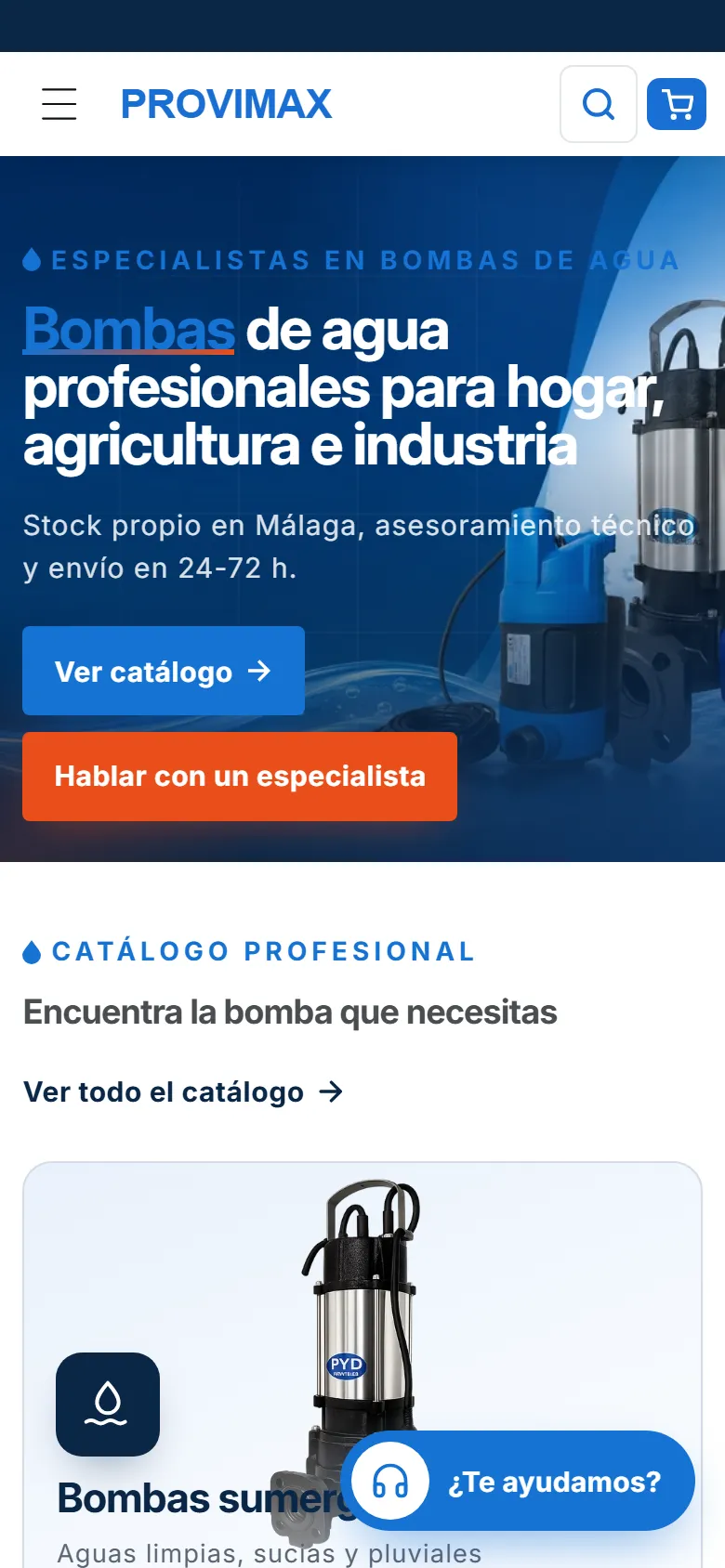 Home page of the Provimax website on a phone