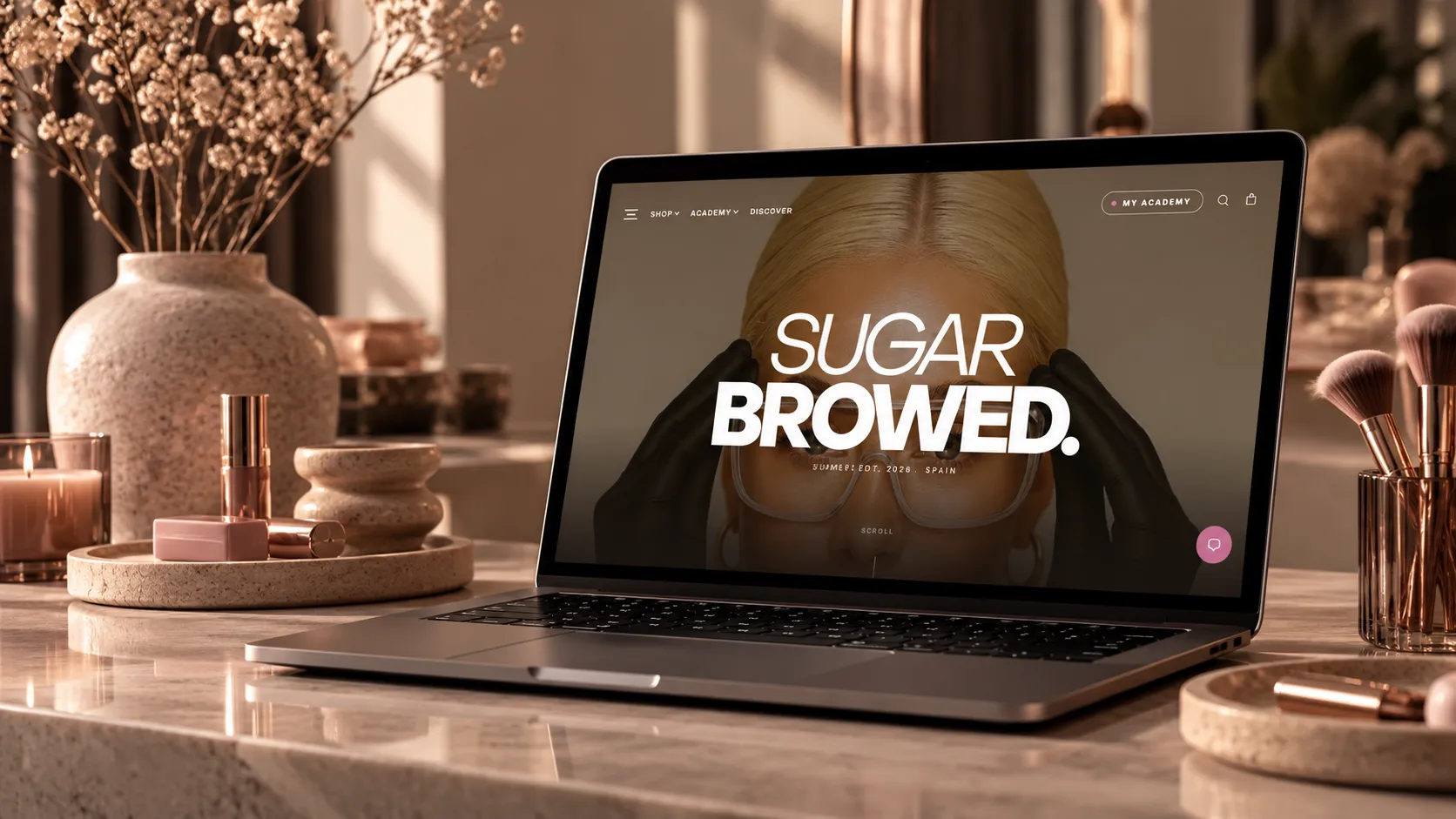 Laptop showing the Sugar Browed website