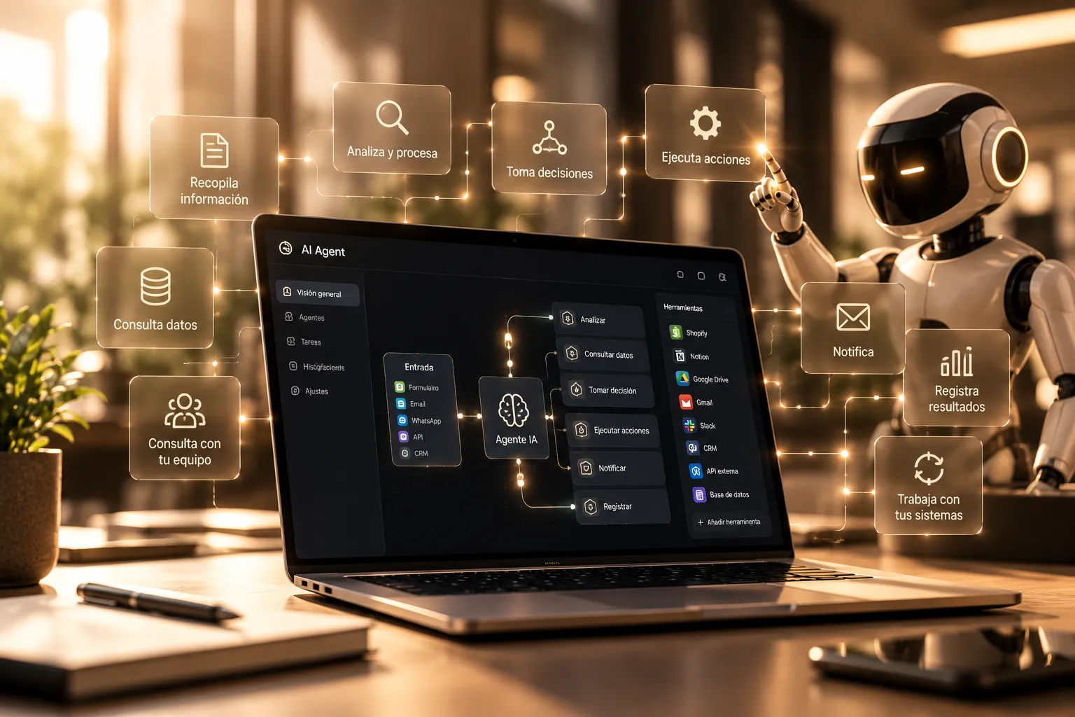 AI agent looking up data, deciding and carrying out actions with several tools