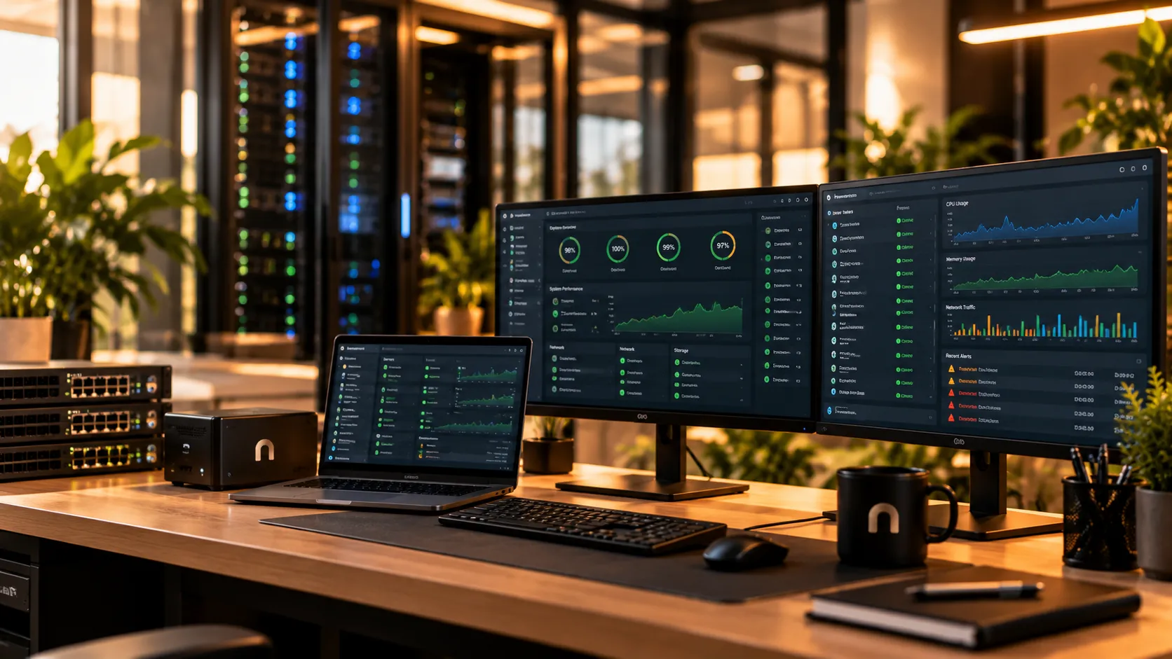Screens monitoring IT equipment